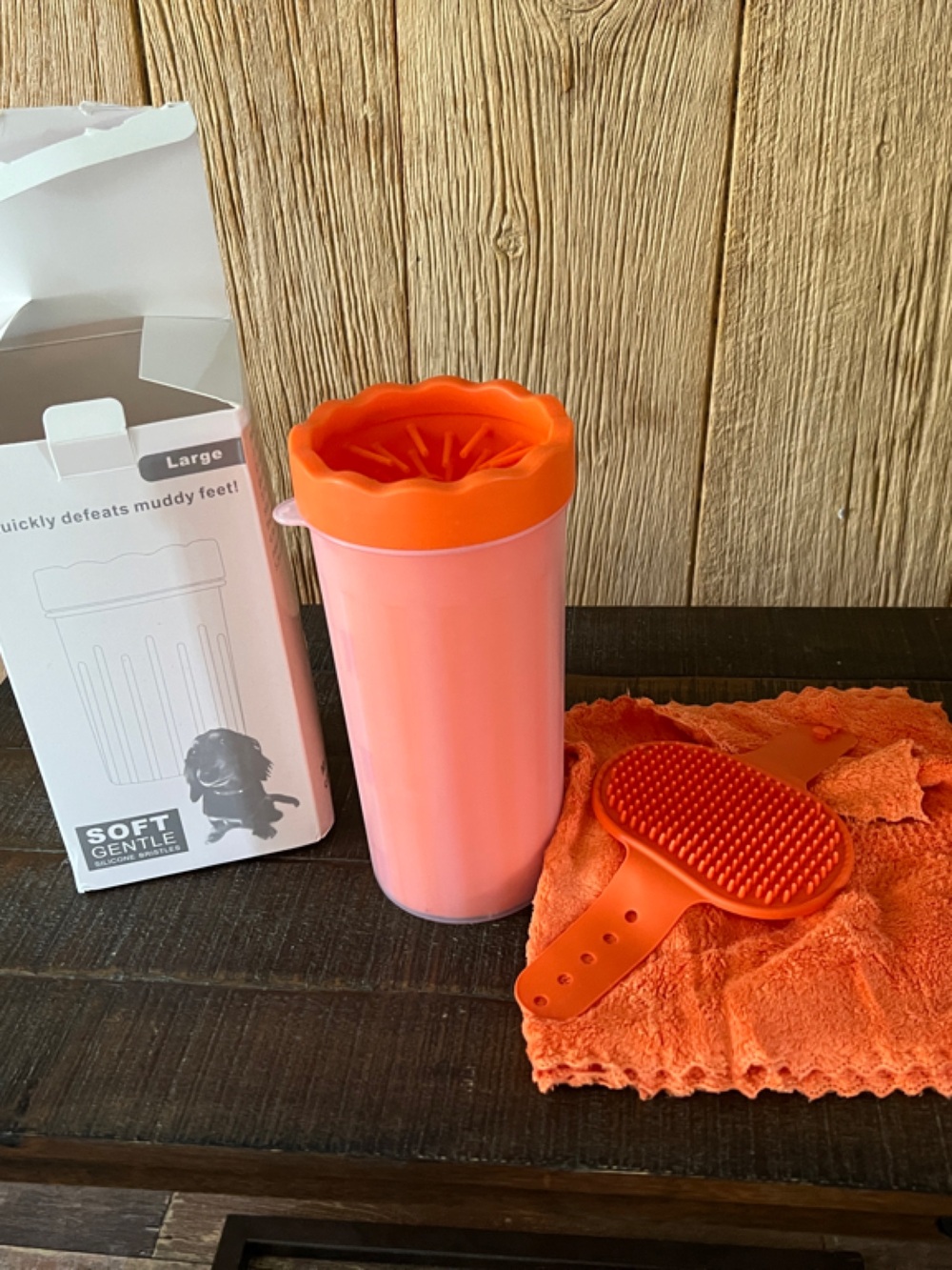 Silicone Pet Paw Cleaner & Grooming Brush Set - Orange
